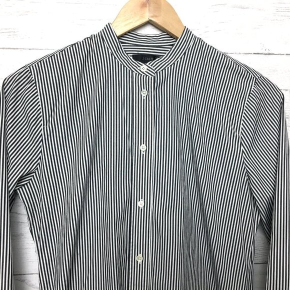 J. Crew Black White Stripe Shirt Stretch Tailored Perfect Bodysuit Long Sleeve 4 - Picture 2 of 9